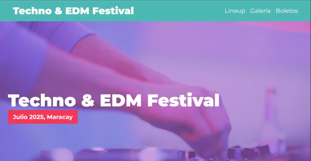 Cabecera de landing page para festival