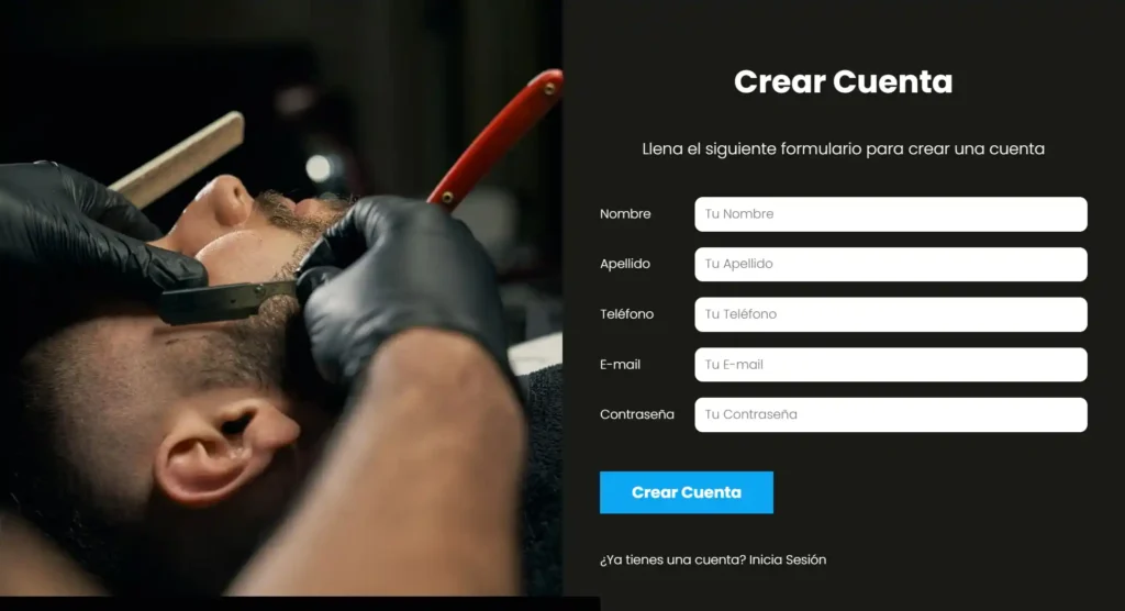 Interfaz de registro de clientes con verificación por correo para sistema de reservas y citas online