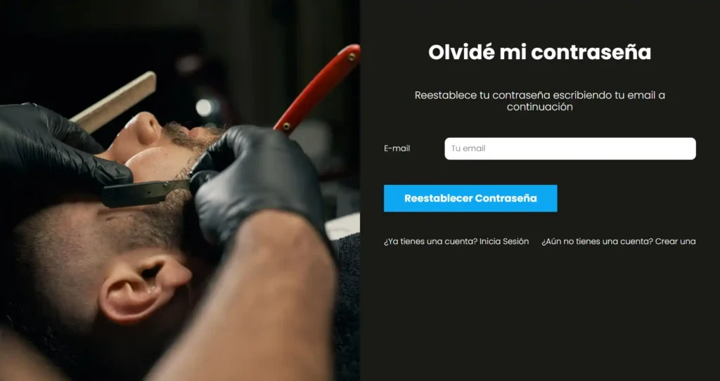 Interfaz de recuperación de cuenta en el sistema de reservas y citas online para garantizar el acceso del cliente