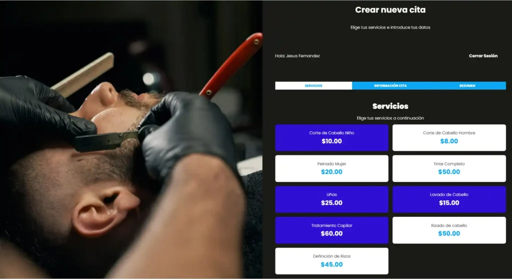Catálogo de servicios personalizados dentro del sistema de reservas y citas online para emprendimientos estéticos.