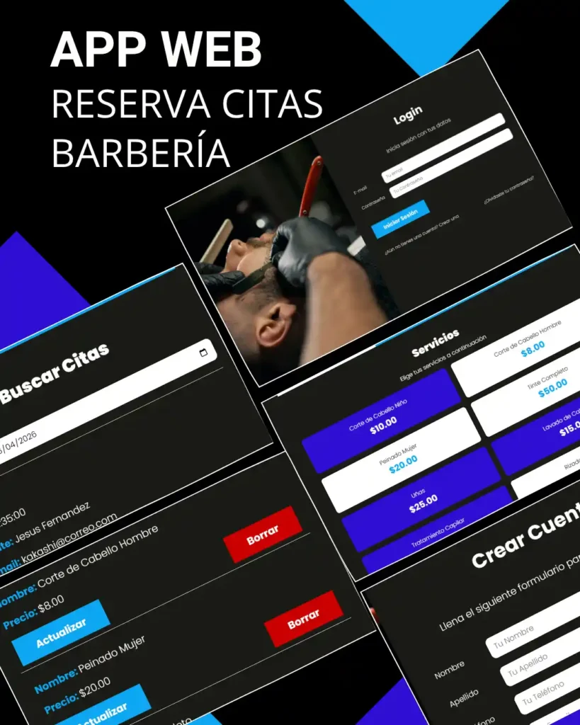Preview app web barbería para reserva de citas