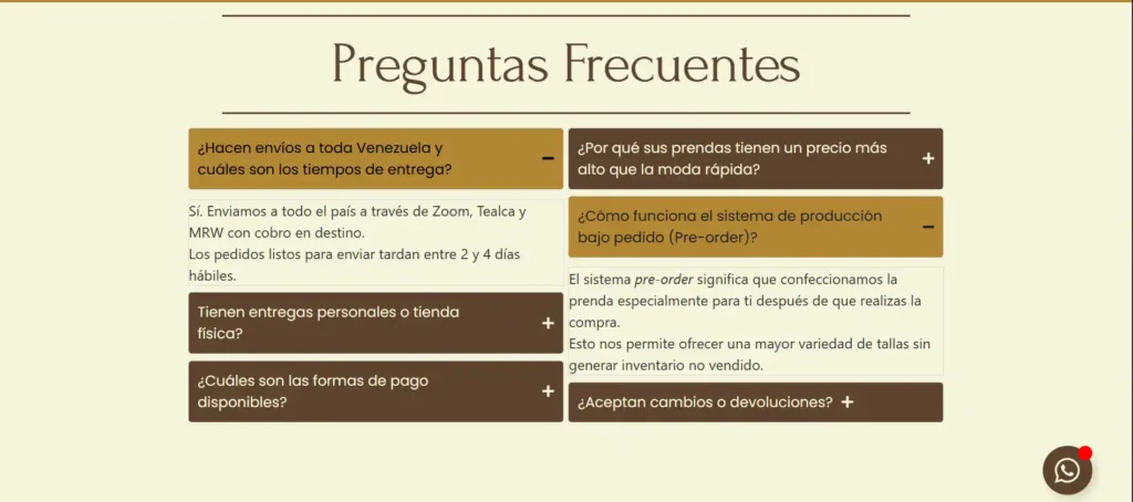 Sección FAQ Landing Page Esencia